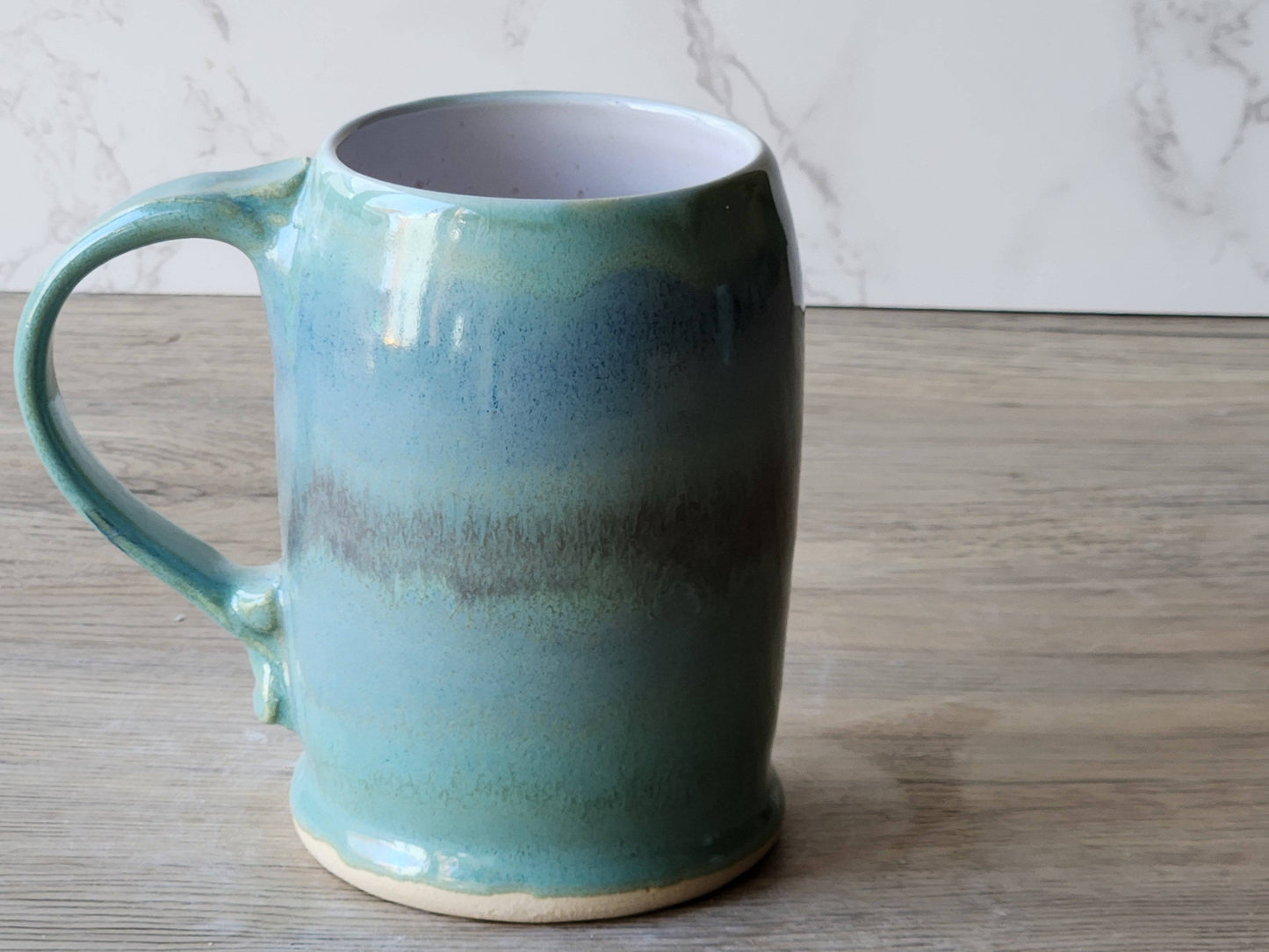 Handmade Ceramic Beer Stein – Mottled Green & Blue Glaze (450ml) - Buxton Pottery