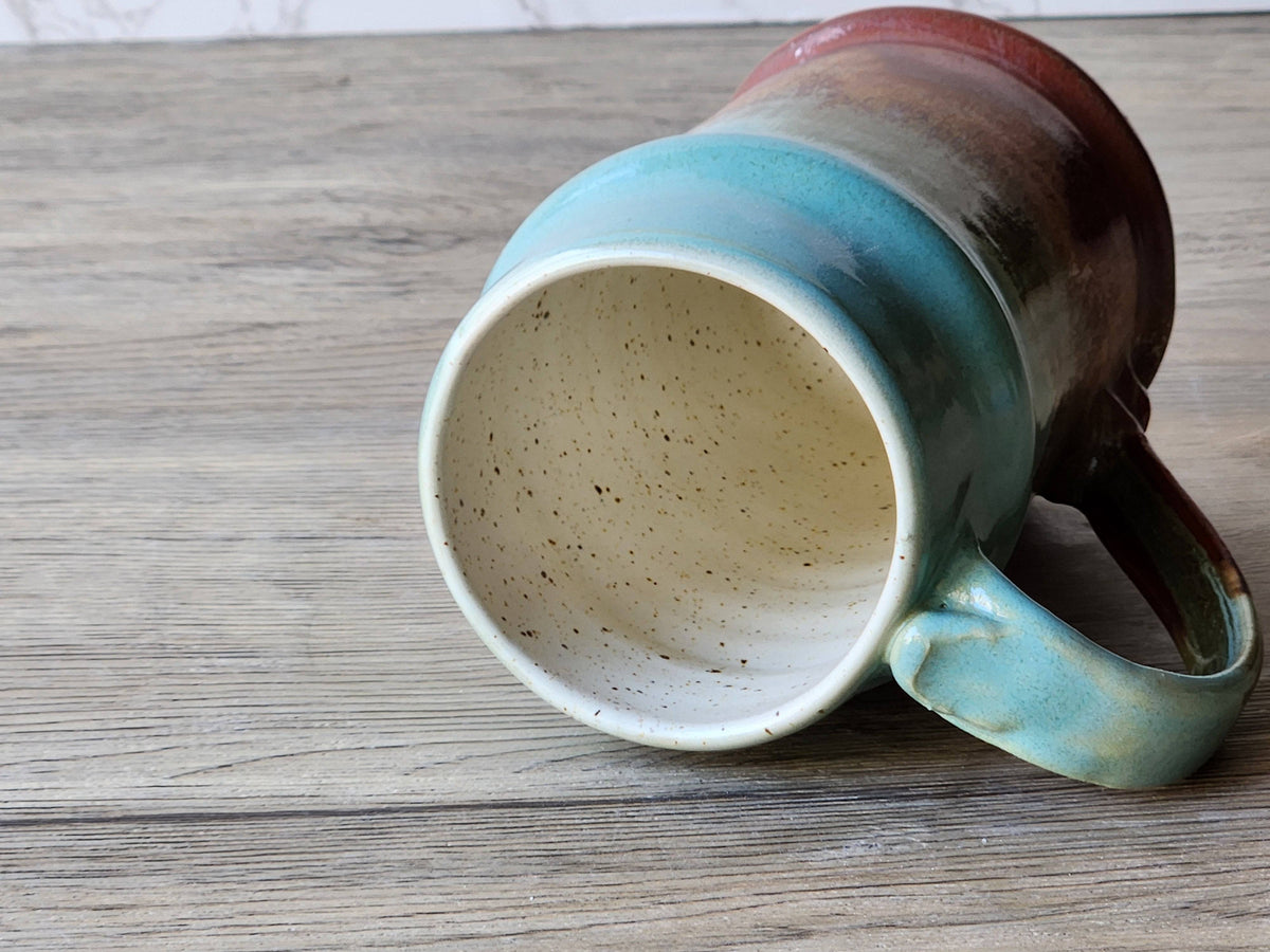 Handmade Ceramic Beer Stein – 500ml Stoneware Mug with Green & Red-Brown Glaze - Buxton Pottery