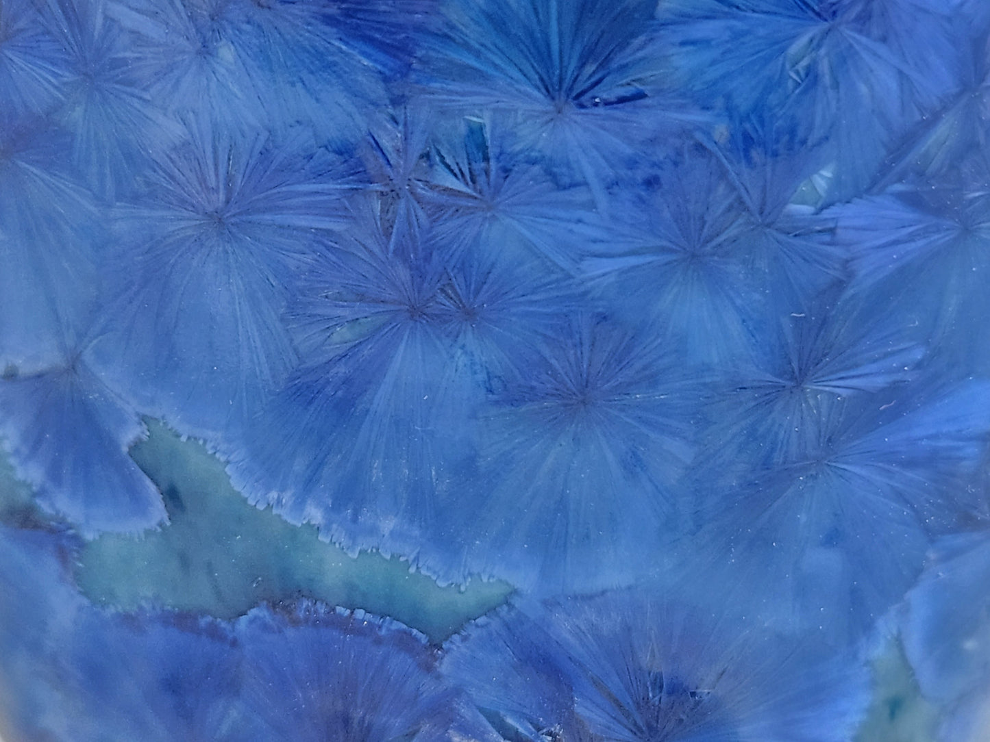 Close up of the crystals on a Decorative blue porcelain vase by Buxton Pottery Melbourne