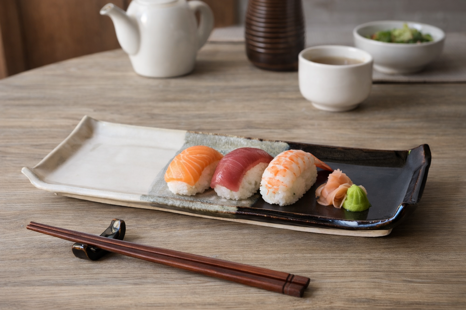 30 cm long sushi plate with chopstick holder made in Melbourne.