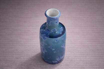 One-of-a-kind handmade ceramic bottle vase, blue glaze with soft crystal patterning