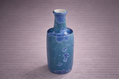 Blue glazed bottle vase with crystalline details, handmade pottery vase Australia