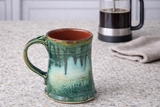 Handmade ceramic mug in green glaze, wheel-thrown pottery mug, Melbourne Australia, unique gifts