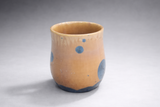 Unique handmade ceramic mug amber glaze blue crystal detail rear view Australia