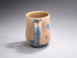Stoneware mug handmade Australia handle back view amber glaze blue detail
