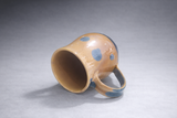 Handmade ceramic mug Melbourne Australia amber glaze blue crystalline detail side view