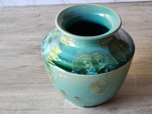 Handmade Crystalline  pottery Vase  - Ceramic Entry way table display Vase - A unique gift for her -Green pottery vase