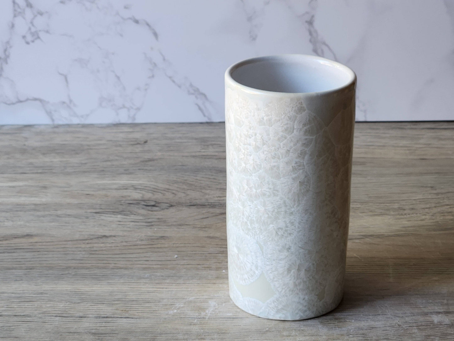 Unique porcelain bud vase – crystalline white glaze pattern