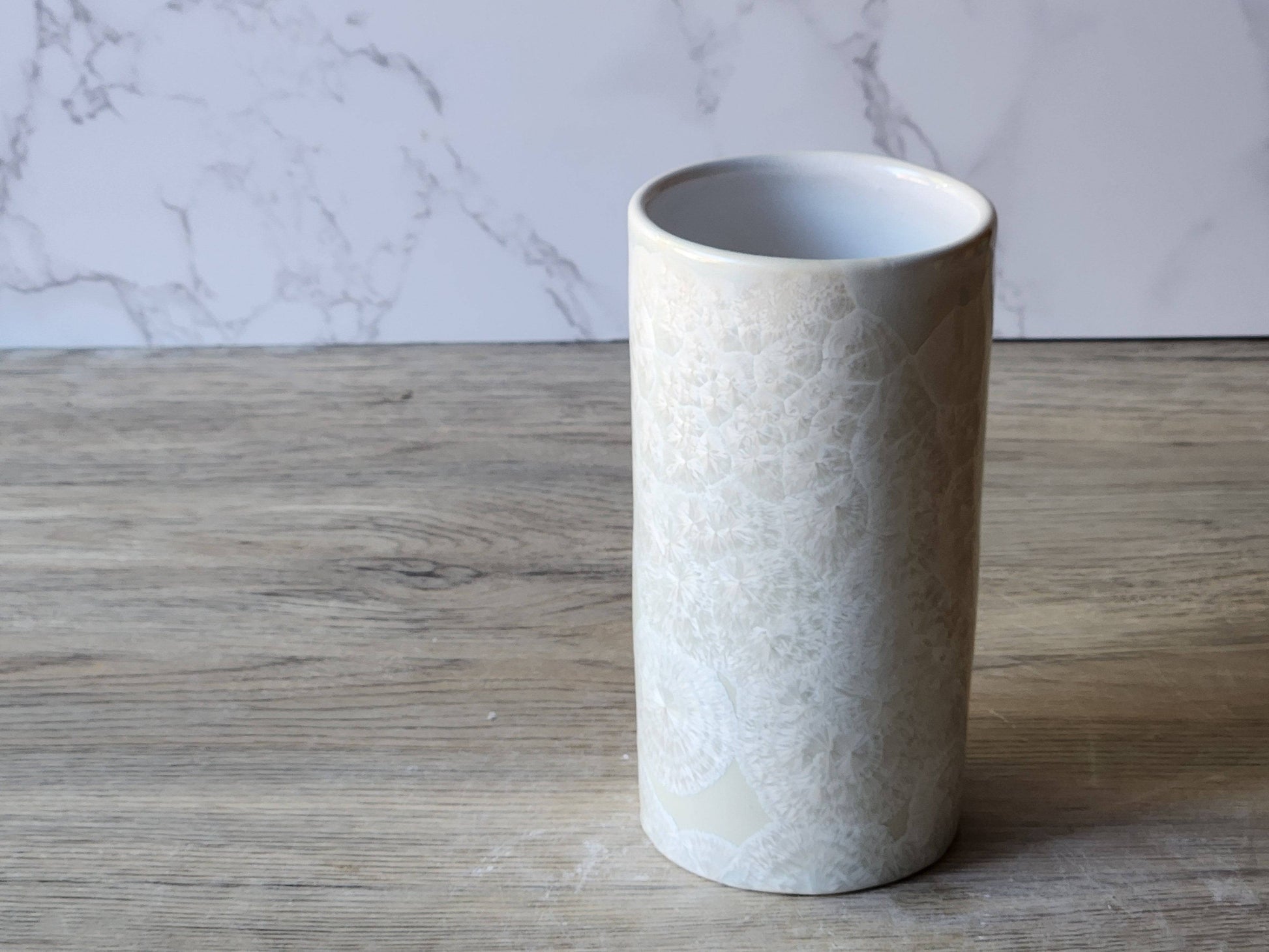 Unique porcelain bud vase – crystalline white glaze pattern