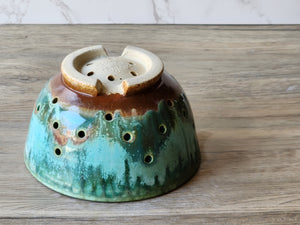 Rustic Ceramic Berry Bowl – Handmade Pottery with Drainage Plate , 15cm - Buxton Pottery