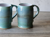Handmade Ceramic Beer Stein – Mottled Green & Blue Glaze (450ml) - Buxton Pottery