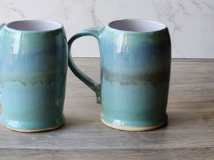 Handmade Ceramic Beer Stein – Mottled Green & Blue Glaze (450ml) - Buxton Pottery