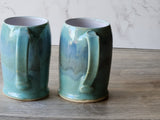 Handmade Ceramic Beer Stein – Mottled Green & Blue Glaze (450ml) - Buxton Pottery