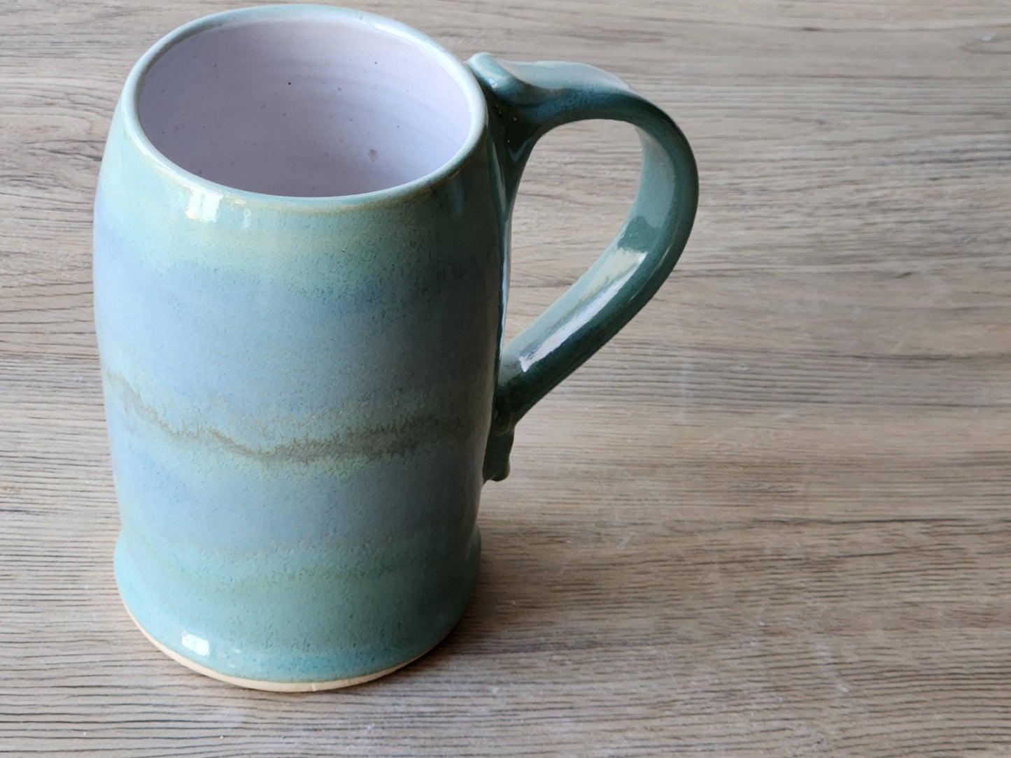 Handmade Ceramic Beer Stein – Mottled Green & Blue Glaze (450ml) - Buxton Pottery