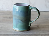 Handmade Ceramic Beer Stein – Mottled Green & Blue Glaze (450ml) - Buxton Pottery