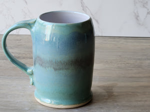 Handmade Ceramic Beer Stein – Mottled Green & Blue Glaze (450ml) - Buxton Pottery