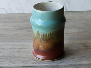 Handmade Ceramic Beer Stein – 500ml Stoneware Mug with Green & Red-Brown Glaze - Buxton Pottery