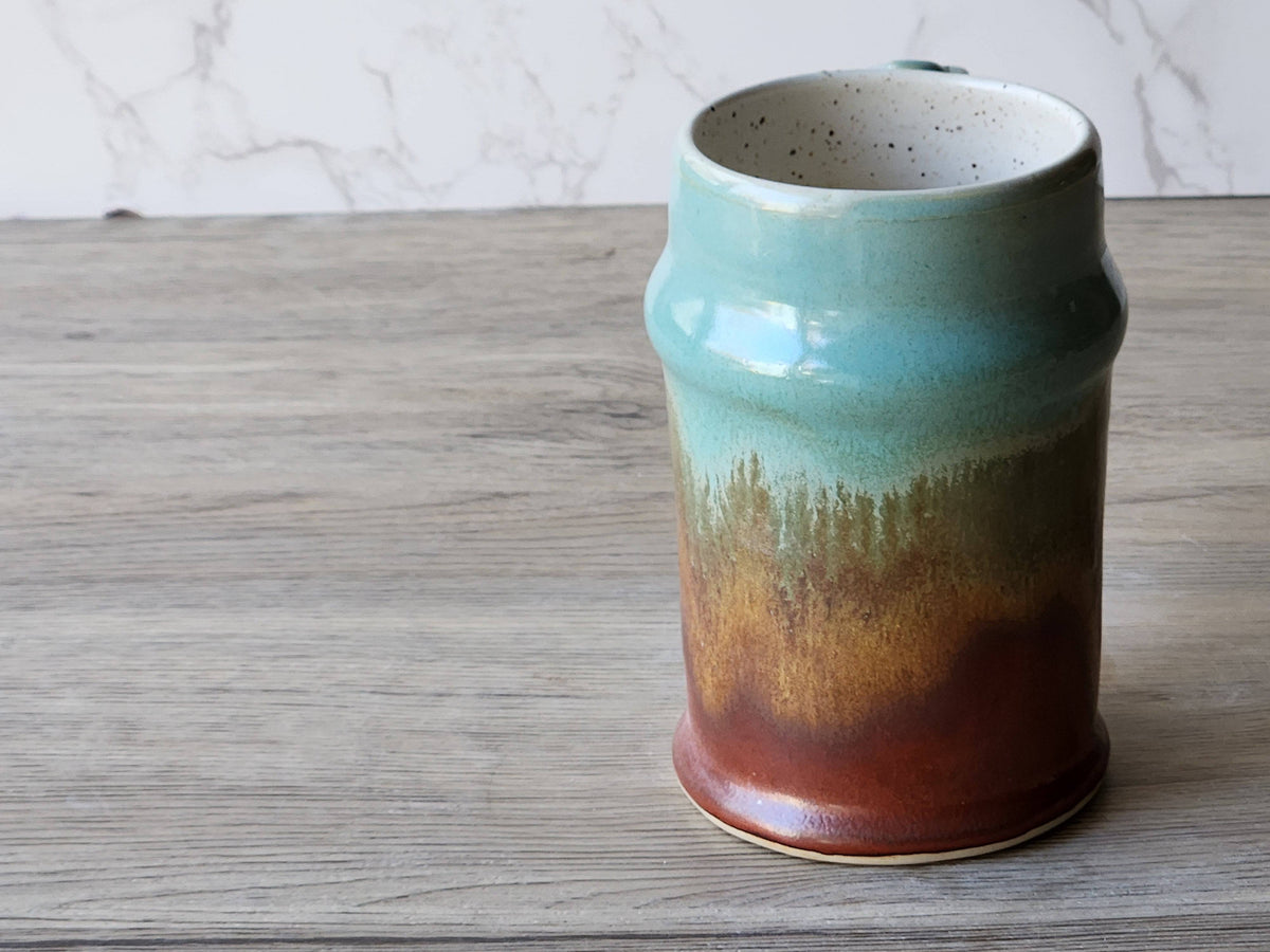 Handmade Ceramic Beer Stein – 500ml Stoneware Mug with Green & Red-Brown Glaze - Buxton Pottery