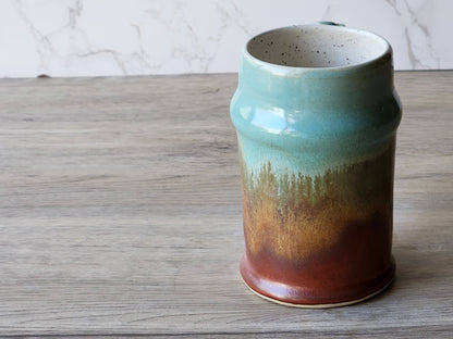 Handmade Ceramic Beer Stein – 500ml Stoneware Mug with Green & Red-Brown Glaze - Buxton Pottery