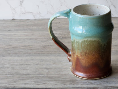 Handmade Ceramic Beer Stein – 500ml Stoneware Mug with Green & Red-Brown Glaze - Buxton Pottery