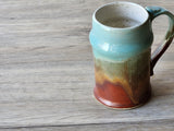 Handmade Ceramic Beer Stein – 500ml Stoneware Mug with Green & Red-Brown Glaze - Buxton Pottery