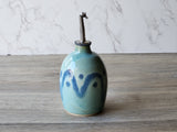 Handmade ceramic olive oil bottle with green and blue glaze – stoneware cruet with 500ml capacity – made in Australia
