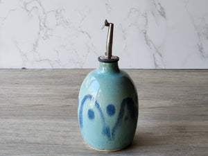 Handmade Ceramic Olive Oil Bottle – Green & Blue Glaze Cruet (500ml) - Buxton Pottery