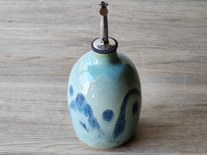 Handmade Ceramic Olive Oil Bottle – Green & Blue Glaze Cruet (500ml) - Buxton Pottery