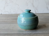Handmade Ceramic Sugar Bowl – Mottled Green & Blue Glaze with White Interior – Wheel-Thrown Stoneware - Buxton Pottery