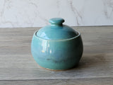 Handmade Ceramic Sugar Bowl – Mottled Green & Blue Glaze with White Interior – Wheel-Thrown Stoneware - Buxton Pottery