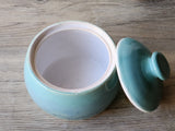 Handmade Ceramic Sugar Bowl – Mottled Green & Blue Glaze with White Interior – Wheel-Thrown Stoneware - Buxton Pottery