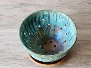 Rustic Ceramic Berry Bowl – Handmade Pottery with Drainage Plate , 15cm - Buxton Pottery