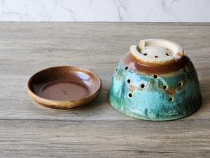 Rustic Ceramic Berry Bowl – Handmade Pottery with Drainage Plate , 15cm - Buxton Pottery