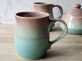 Handmade Ceramic Mug – Oatmeal & Green Glaze – 350–400ml Stoneware Cup - Buxton Pottery