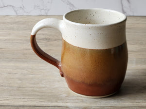 Handmade Ceramic Mug – Large 350–400ml Coffee Cup – Red Brown & Cream Glaze - Buxton Pottery