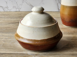 Handmade Artisan pottery sugar jar with domed lid – earthy brown interior