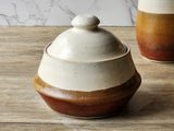 Handmade Artisan pottery sugar jar with domed lid – earthy brown interior