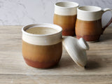 lid off -Artisan storage jar with natural glaze variation – perfect for kitchen or bath