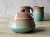 Two-cup capacity ceramic sugar bowl with oatmeal glaze interior – food-safe and wheel-thrown