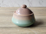 Artisan sugar bowl handcrafted in Melbourne with soft green accent glaze