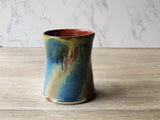 Rustic Handmade Ceramic Mug – 350ml – pottery mug - Ash Drip with Blue & Brown Glaze – Red-Brown Interior - Buxton Pottery