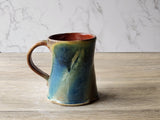 Rustic Handmade Ceramic Mug – 350ml – pottery mug - Ash Drip with Blue & Brown Glaze – Red-Brown Interior - Buxton Pottery