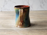 Rustic Handmade Ceramic Mug – 350ml – pottery mug - Ash Drip with Blue & Brown Glaze – Red-Brown Interior - Buxton Pottery