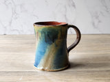 Rustic Handmade Ceramic Mug – 350ml – pottery mug - Ash Drip with Blue & Brown Glaze – Red-Brown Interior - Buxton Pottery