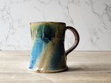 Rustic Handmade Ceramic Mug – 350ml – pottery mug - Ash Drip with Blue & Brown Glaze – Red-Brown Interior - Buxton Pottery
