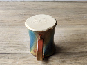 Rustic Handmade Ceramic Mug – 350ml – pottery mug - Ash Drip with Blue & Brown Glaze – Red-Brown Interior - Buxton Pottery