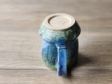 Rustic Ceramic Mug – 350ml – Blue & Green Ash Drip Glaze with Red-Brown Interior - Buxton Pottery