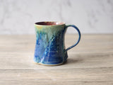 ,Rustic Ceramic Mug – 350ml – handmade pottery mugs with Ocean Blue & Ash Green Drip Glaze with Red-Brown Interior - Buxton Pottery