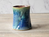 ,Rustic Ceramic Mug – 350ml – handmade pottery mugs with Ocean Blue & Ash Green Drip Glaze with Red-Brown Interior - Buxton Pottery
