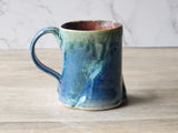 ,Rustic Ceramic Mug – 350ml – handmade pottery mugs with Ocean Blue & Ash Green Drip Glaze with Red-Brown Interior - Buxton Pottery